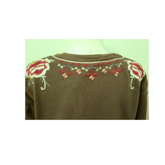 Johnny Was Floral Embroidered Sweatshirt/Sweater Size-PL Army Green - Picture 8 of 9